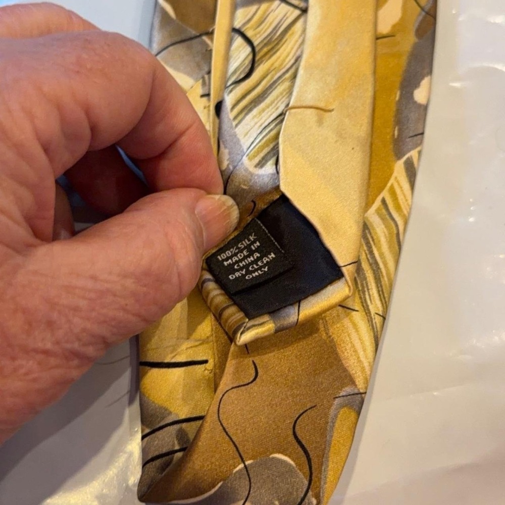 Jerry Garcia Estate 100% Silk Necktie Gold Brown Abstract Art Print Mens Tie